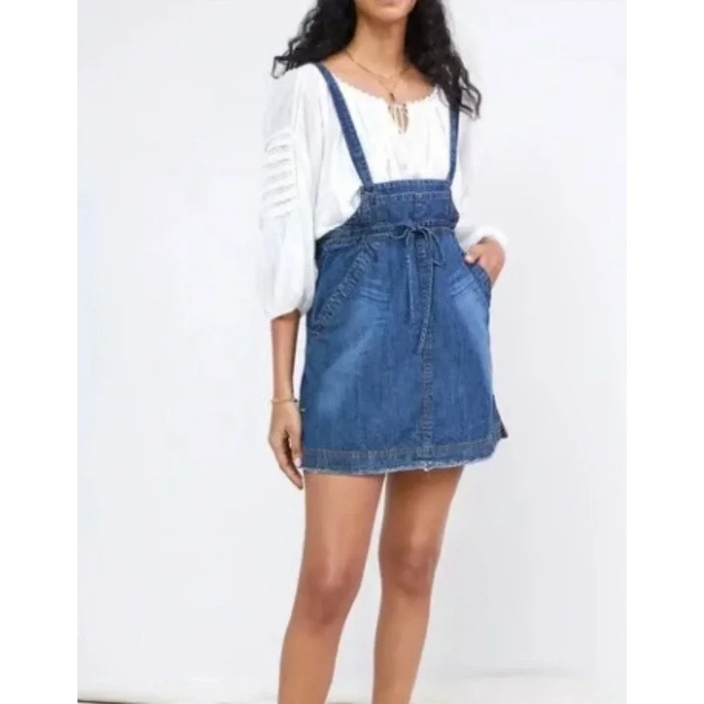 Pilcro Anthropologie Women's Denim Overall Skirt Blue Jean Jumper Size‎ S NWT